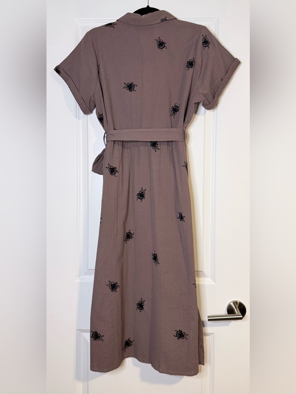 NWT Disturbia Stag Beetle Embroidered Taupe Button Midi Shirt Dress Goth US10 - Picture 7 of 10